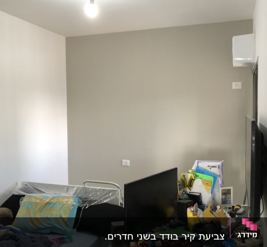 קיר צבוע בצבע אפור בהיר עם נורה תלויה